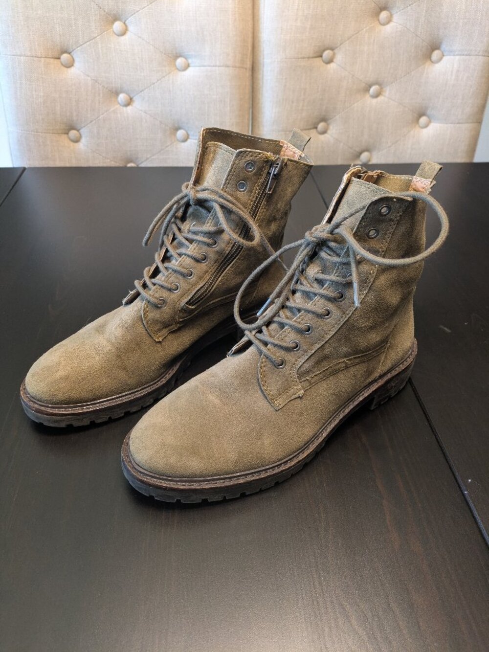 Lucky Idara Combat Boots Olive Suede sz 7.5